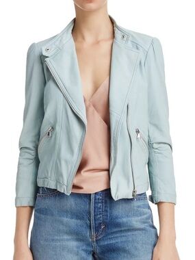 Rebecca Taylor Light Blue Leather Moto Jacket size 8